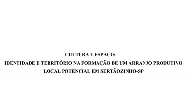 Cultura e Espaço Identidade e Território na formação de um arranjo produtivo local potencial em Sertãozinho - Reinaldo Tronto